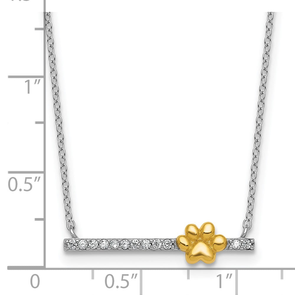 SS RH-pltd and Gold-tone CZ Paw Bar 16in w/2in Ext Necklace 16 Inches