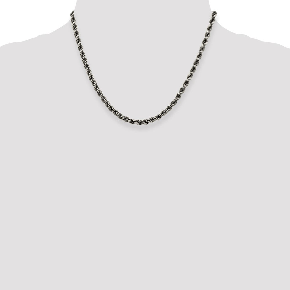 Sterling Silver Ruthenium-plated 4.5mm Rope Chain 18 Inches