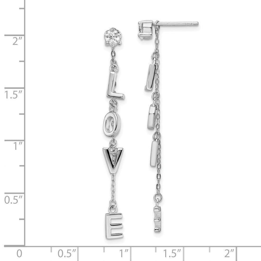 Sterling Silver Rhodium-plated Polished LOVE CZ Dangle Post Earrings