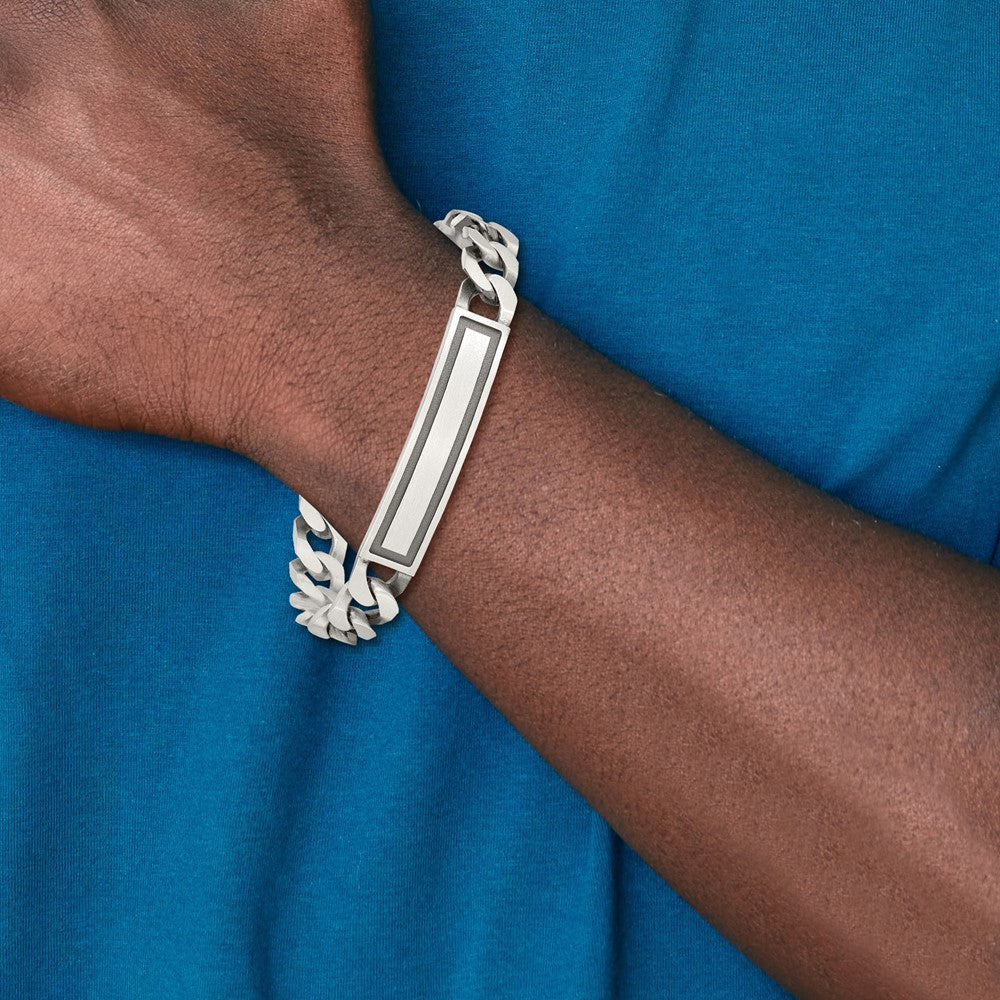 Sterling Silver Antiqued Satin Curb Link ID Bracelet 8.5 inches