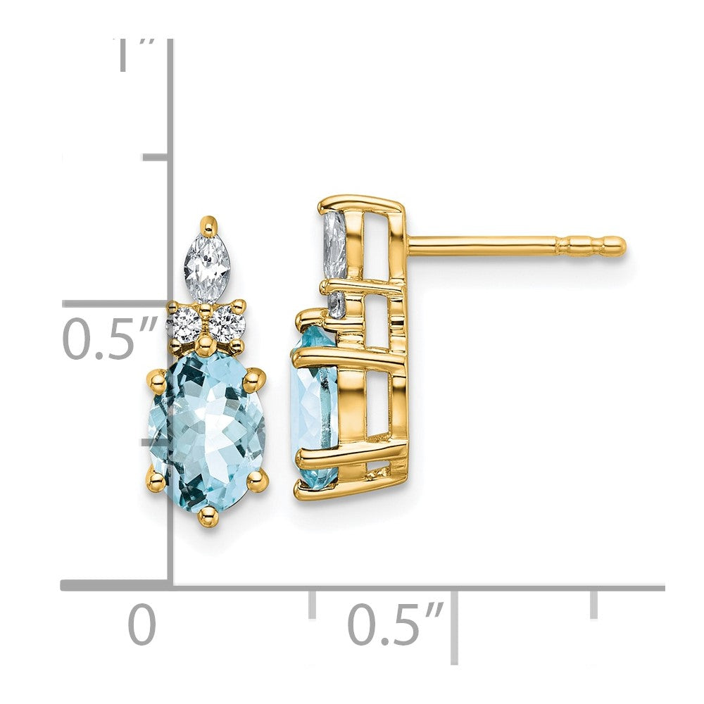 14K Polished Diamond and Aquamarine Twisted Post Earrings