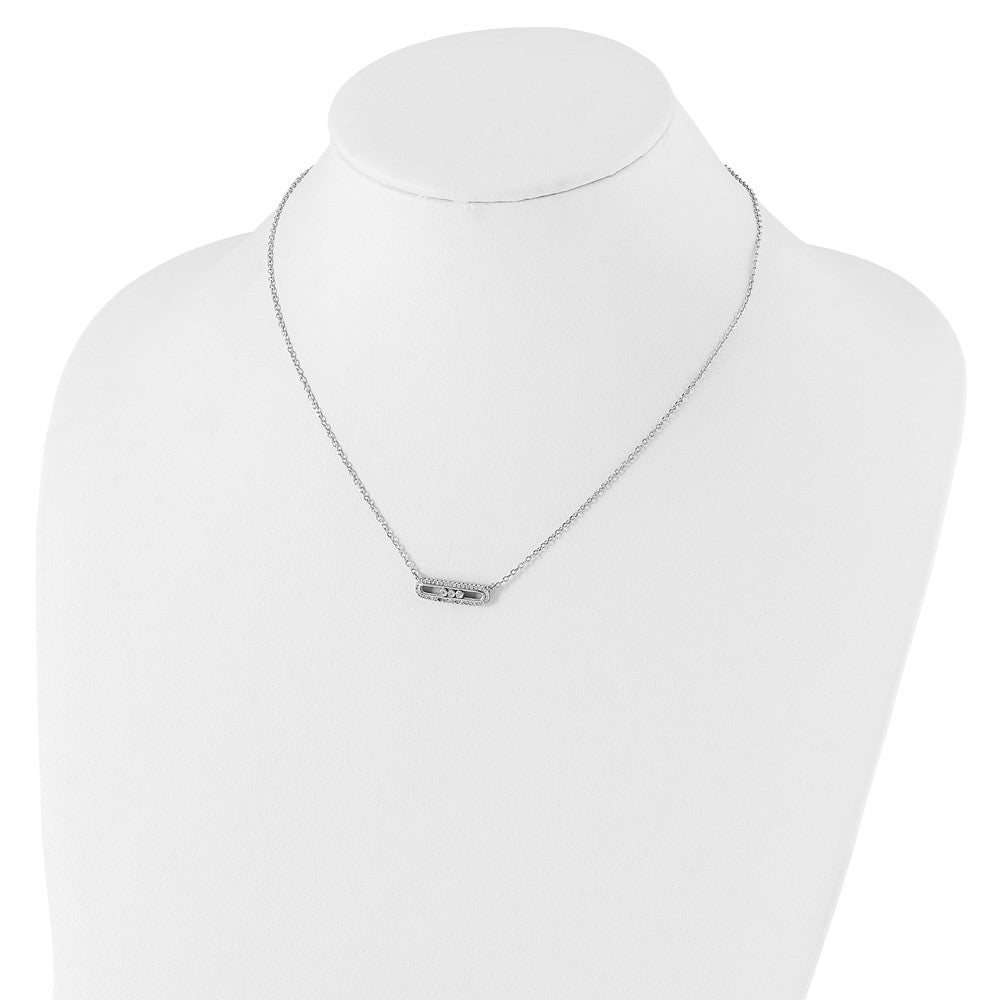 Sterling Silver Rhodium-plated CZ Bar w/ 2in ext. Necklace 16.5 Inches