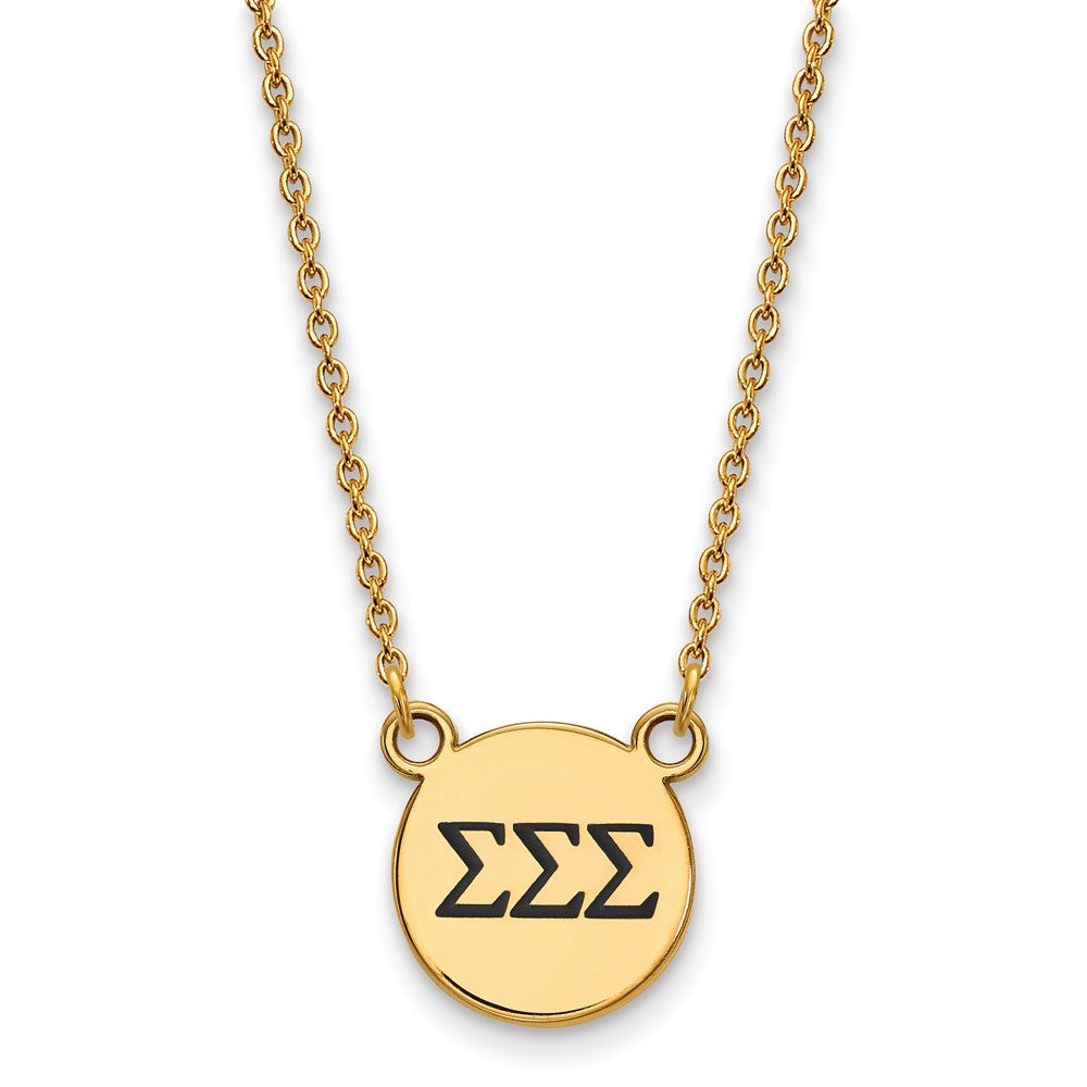 Sterling Silver Gold-plated LogoArt Sigma Sigma Sigma Sorority Greek Letters Small Black Enamel Pendant 18 inch Necklace