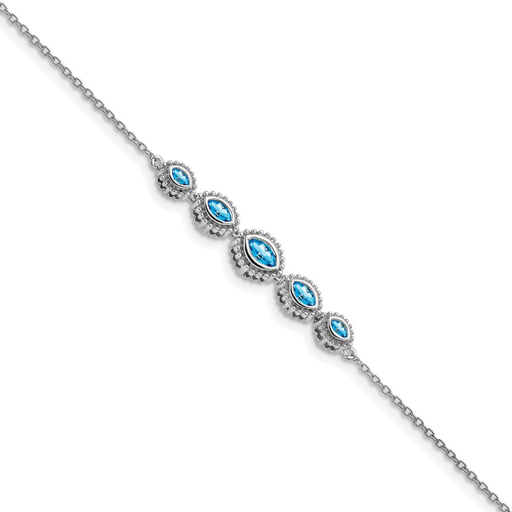 14k White Gold Marquise Blue Topaz Bracelet 7 inches