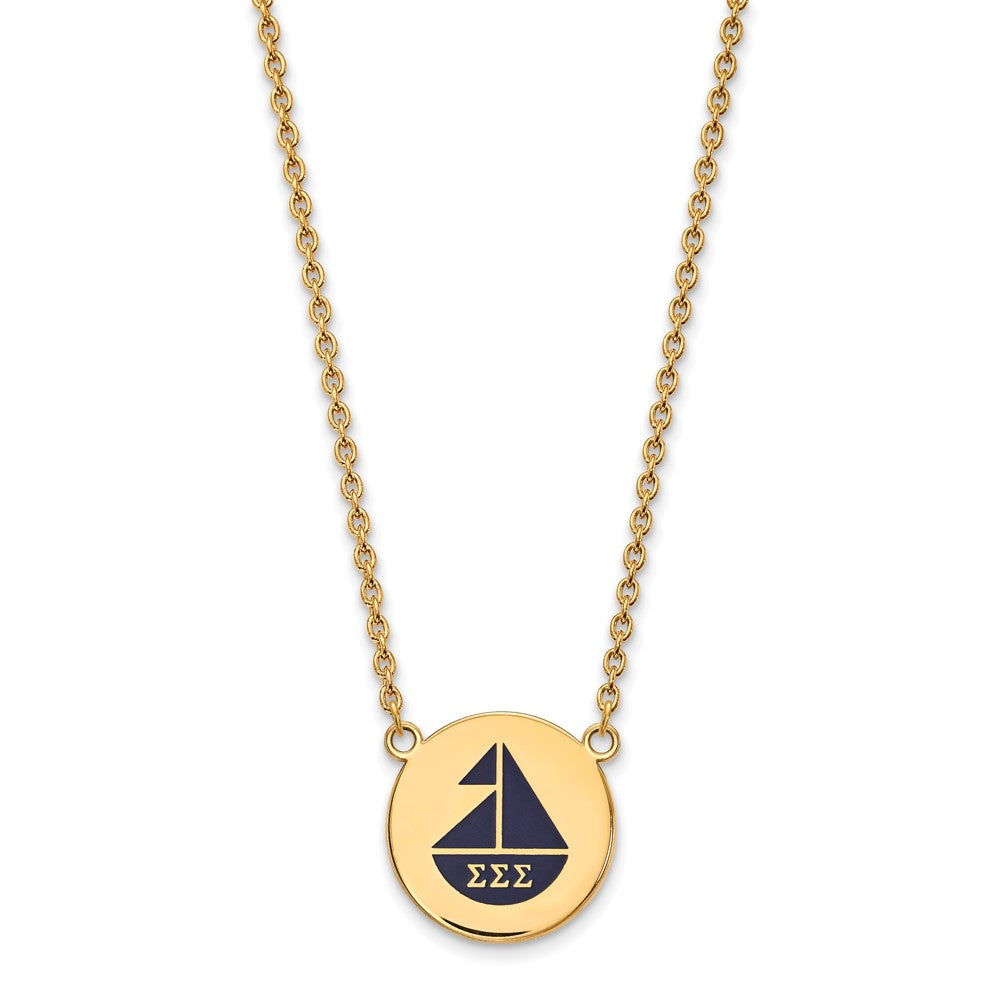Sterling Silver Gold-plated LogoArt Sigma Sigma Sigma Sorority Symbol Large Color Enamel Pendant 18 inch Necklace