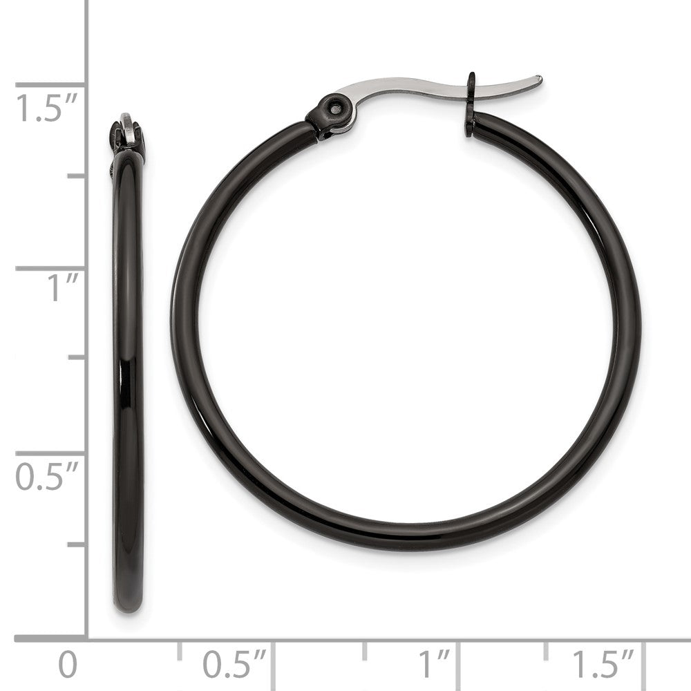 Stainless Steel Polished Black IP-plated 32mm Diameter Hoop Earrings