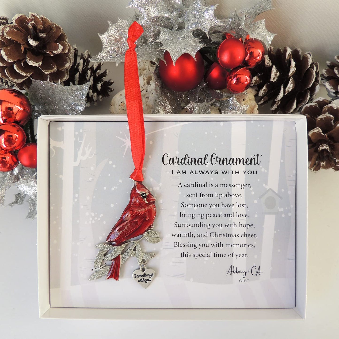 Cardinal Memorial Ornament, Bereavement and Sympathy Christmas Ornaments, by Abbey & CA Gift Red 2.5 Inches