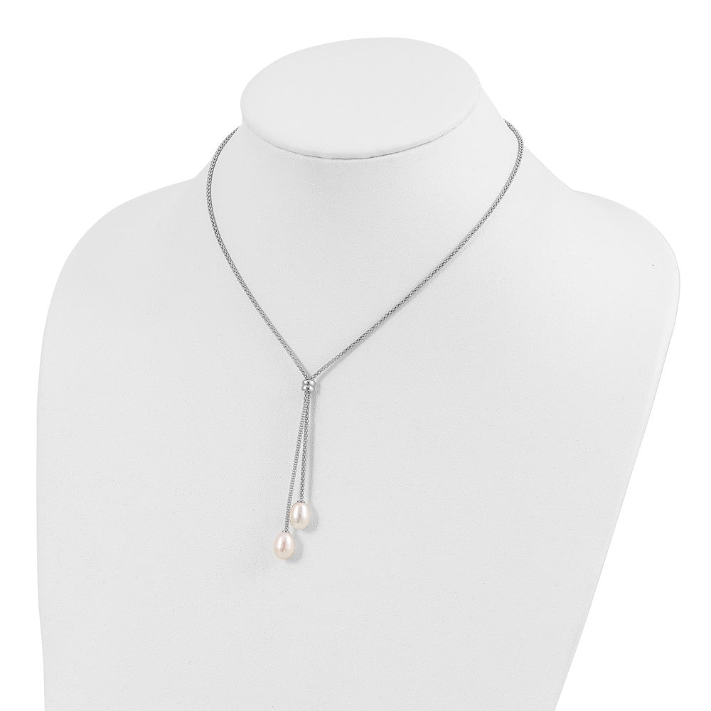 Sterling Silver Rhodium-plated 7-8mm Teardrop Freshwater Cultured Pearl 16 inch with 2 inch Extension Drop Necklace 16 Inches