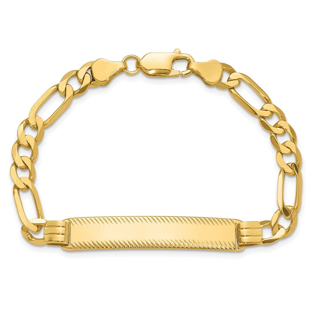14k Polished Solid Chain/Solid Plate Figaro Link Diamond-cut 39x8mm Plate 7 inch ID Bracelet