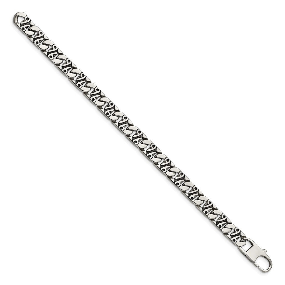 Stainless Steel Antiqued Polished and Textured 8.75in Bracelet 8.75 inches