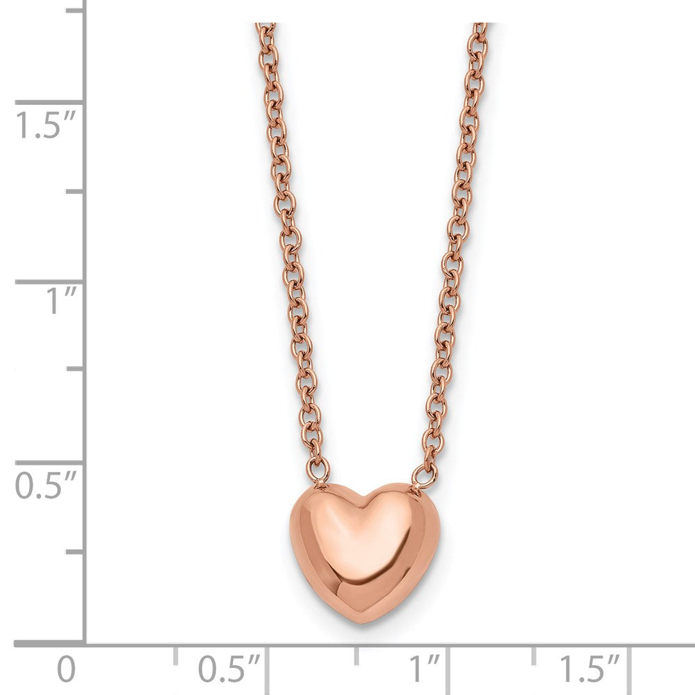 Stainless Steel Polished Rose IP-plated Heart 17.5in Necklace