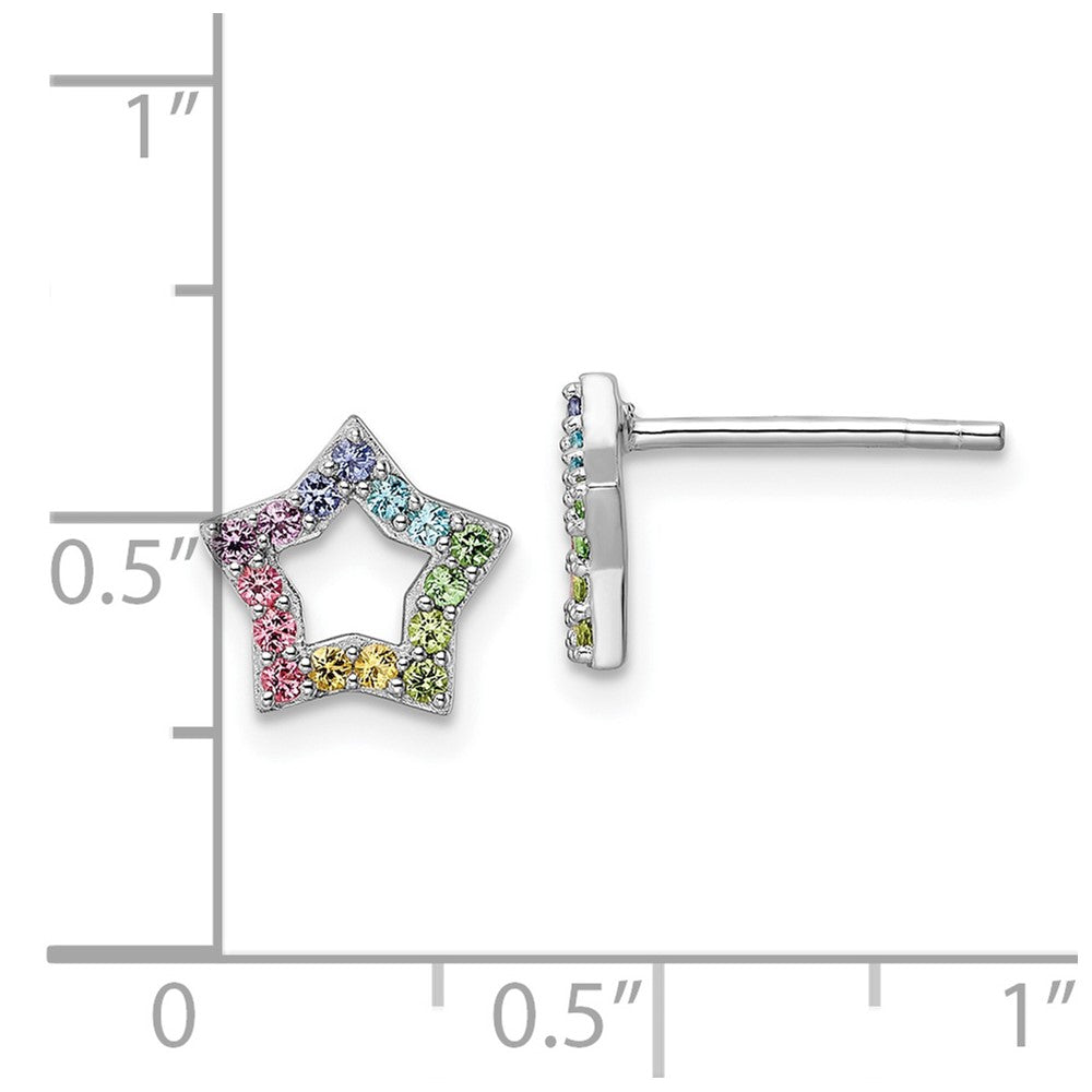 Sterling Silver Rhodium-plated Rainbow Crystal Star Post Earrings