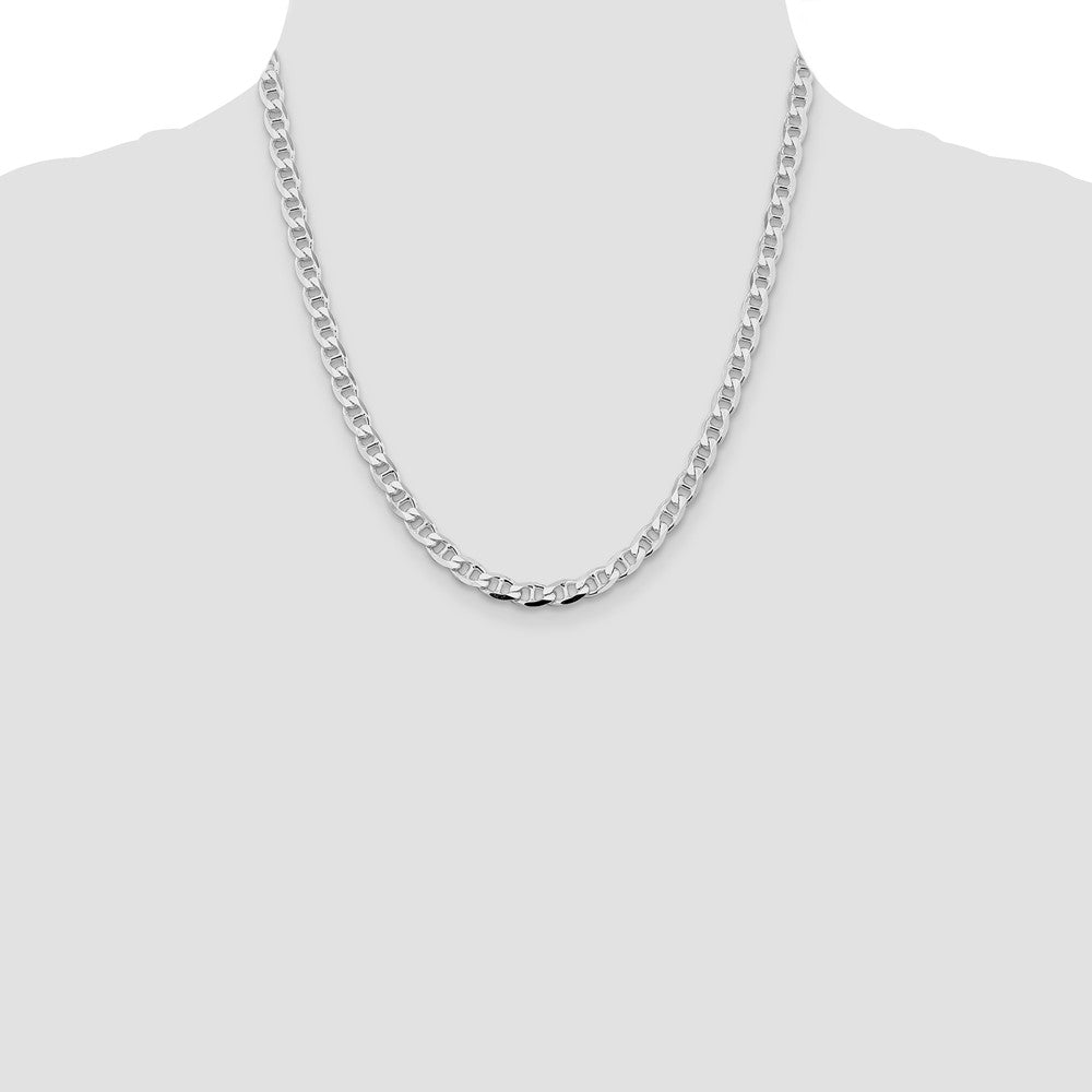 Sterling Silver Rhodium-plated 5.7mm D/C Flat Anchor Curb Chain 20 Inches