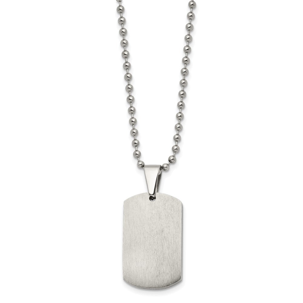 Stainless Steel Brushed & Polished 2mm Reversible Dog Tag 24in Necklace