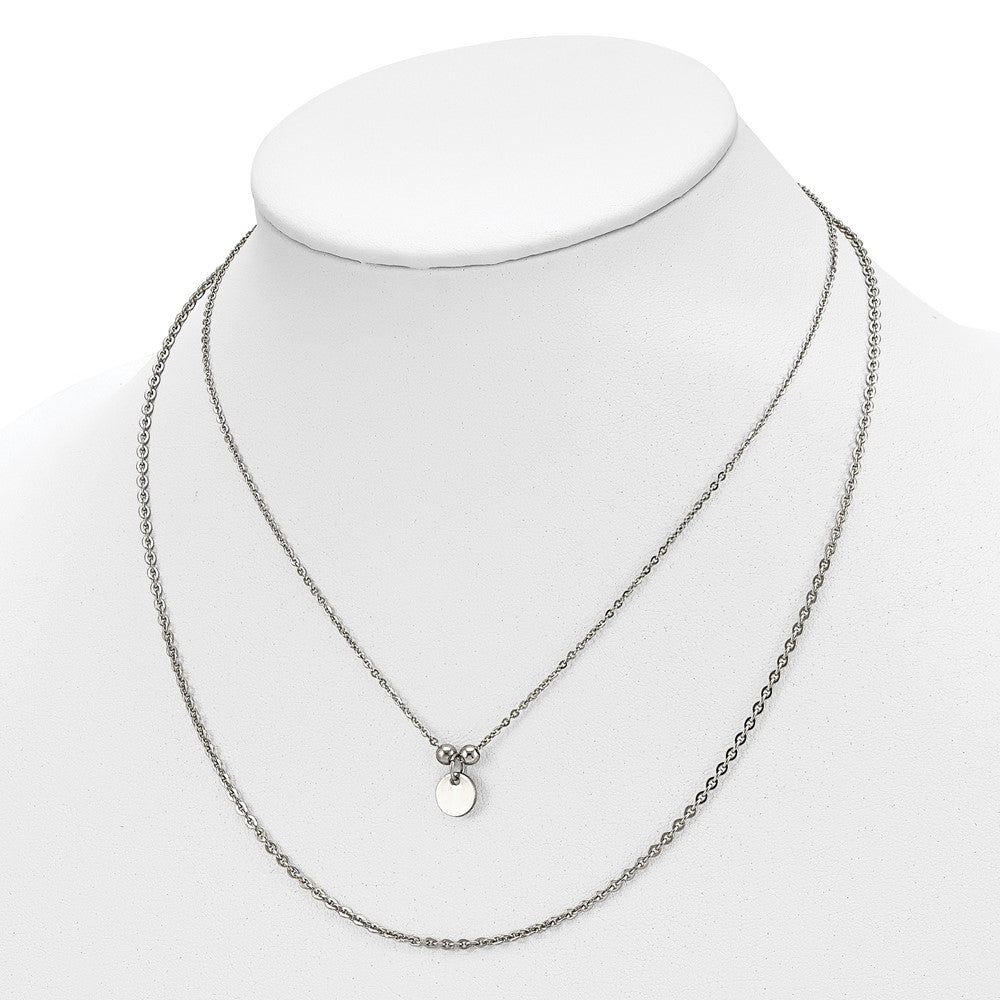 Stainless Steel Polished 2 Strand Small Disc 16.5in w/1.5in ext Necklace