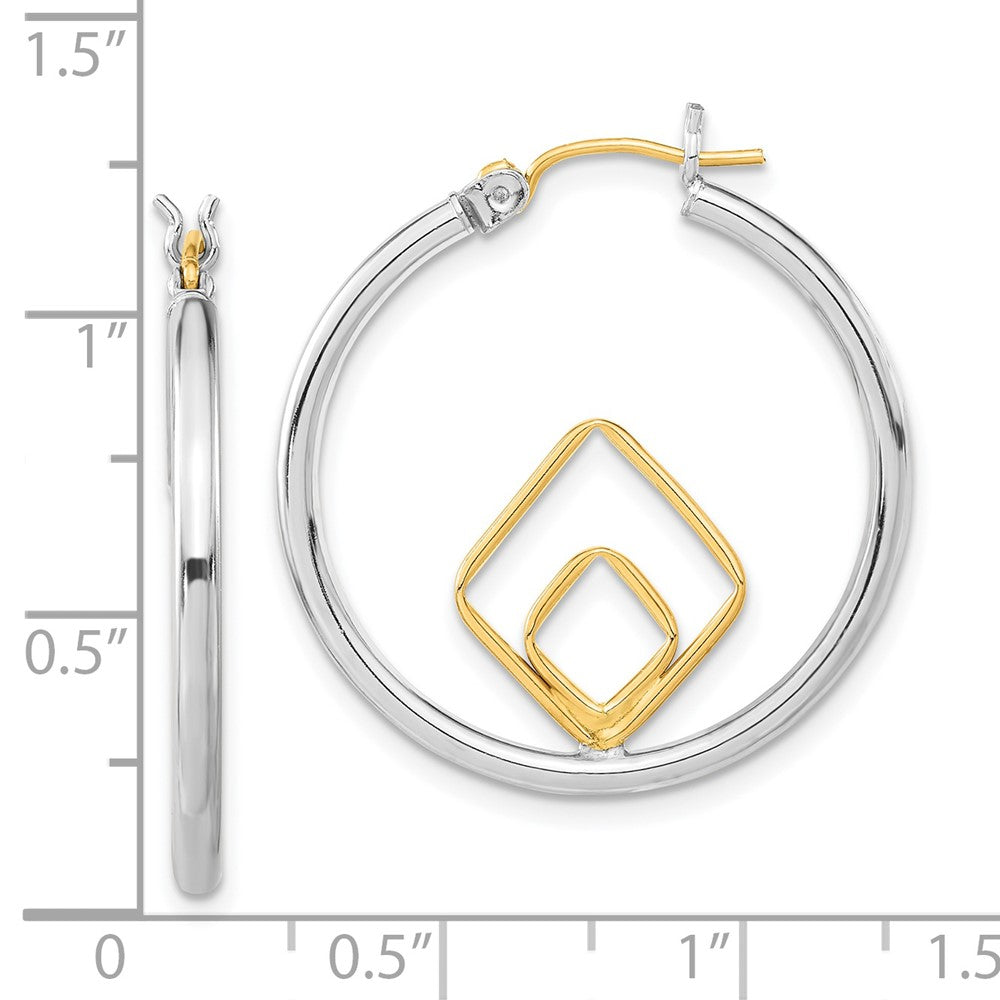 Sterling Silver & 14ky Polished Diamond-shape & Round Hoop Earrings