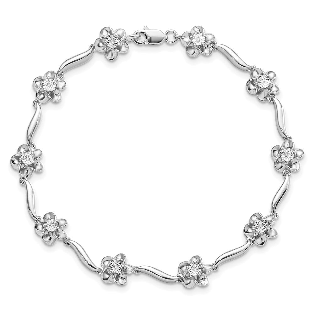 Sterling Silver Rhodium-plated Floral Diamond Bracelet 7.5 inches