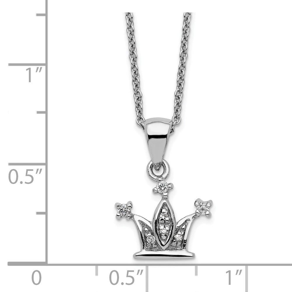 Sterling Silver Rhod-pl CZ Crown Necklace