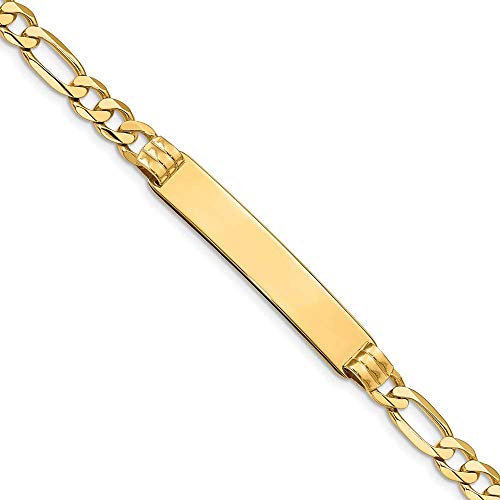 14k Polished Solid Chain/Solid Plate Figaro Link 39x8mm Plate 7 inch ID Bracelet