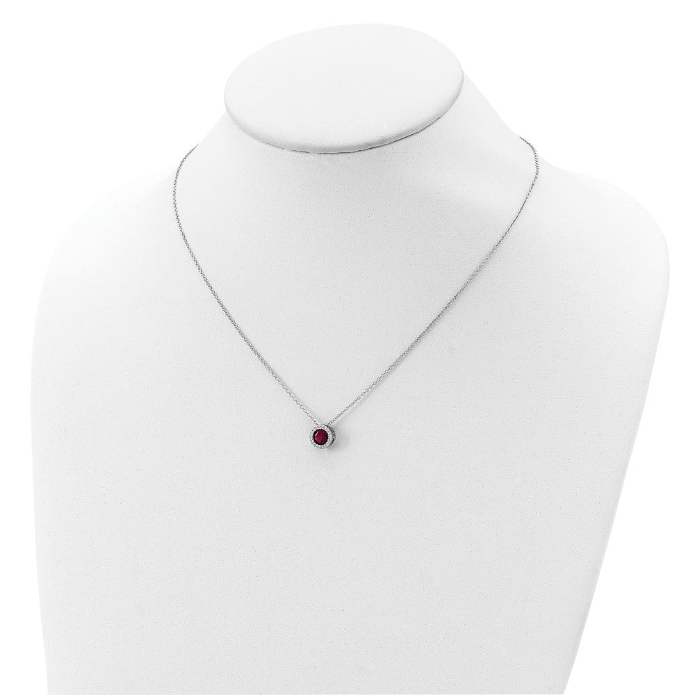 Cheryl M Sterling Silver Rhodium-plated Brilliant-cut Lab Created Ruby and Brilliant-cut White CZ Round Halo 18 Inch Necklace 18 Inches
