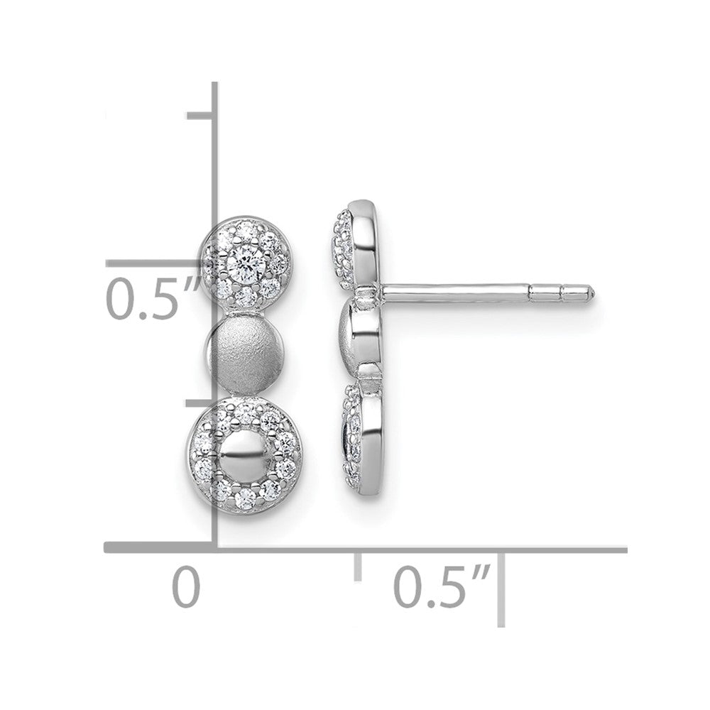 Sterling Silver Rhodium-plated Polished and Satin CZ 3-Circles Post Earrings
