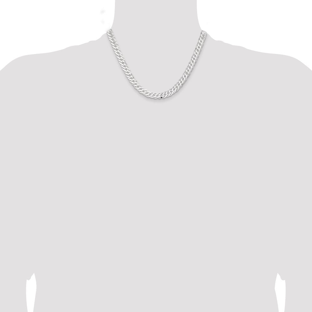 Sterling Silver 7.75mm 6 Side D/C Flat Double Curb Chain 18 Inches