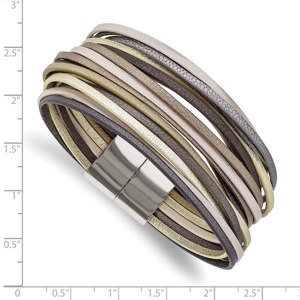 Stainless Steel Polished Multi-Strand Metallic Faux Leather 7.25in Bracelet 7.25 inches