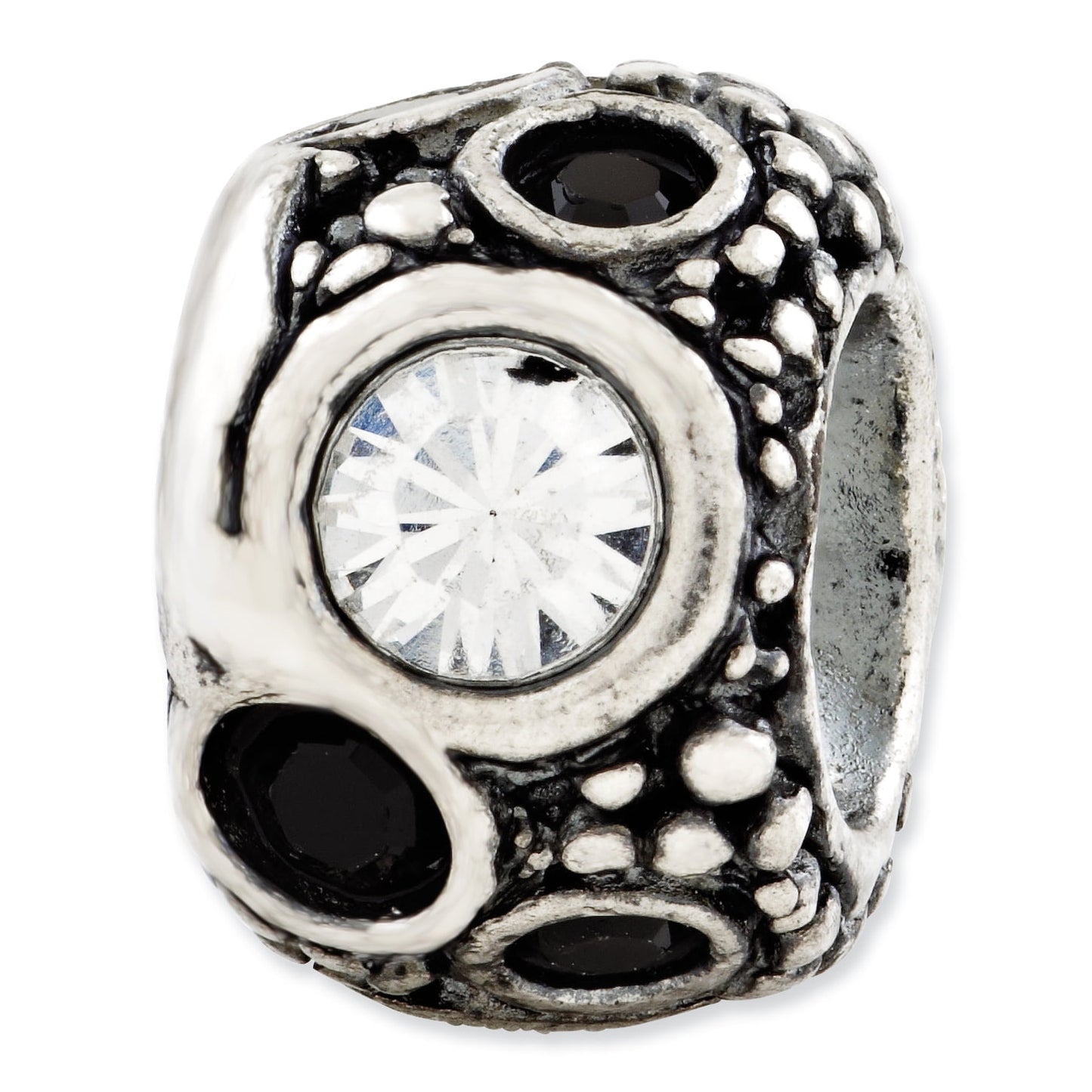 Sterling Silver Reflections Black & White Crystal Bead