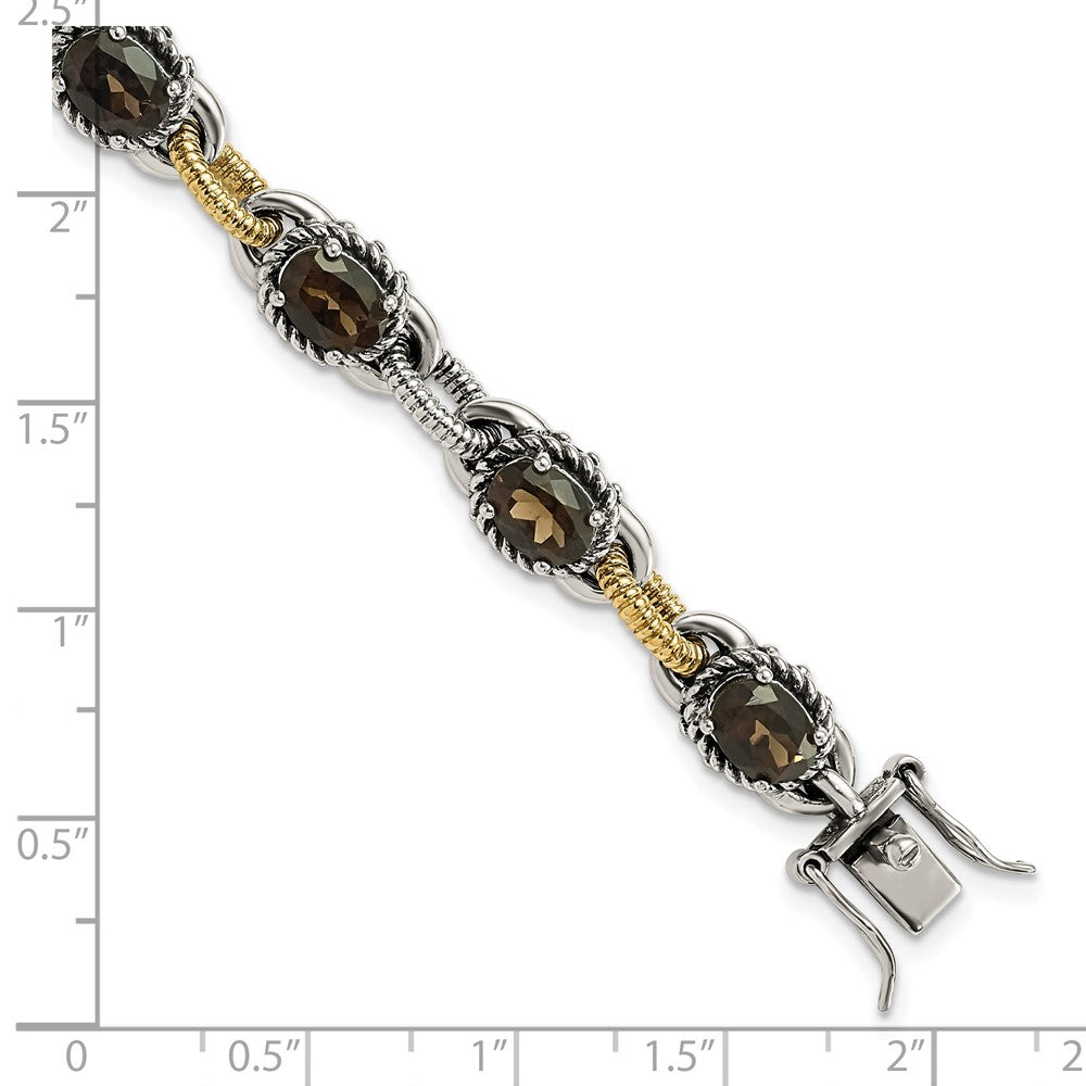 Sterling Silver w/14k Accent Antiqued Smoky Quartz Bracelet