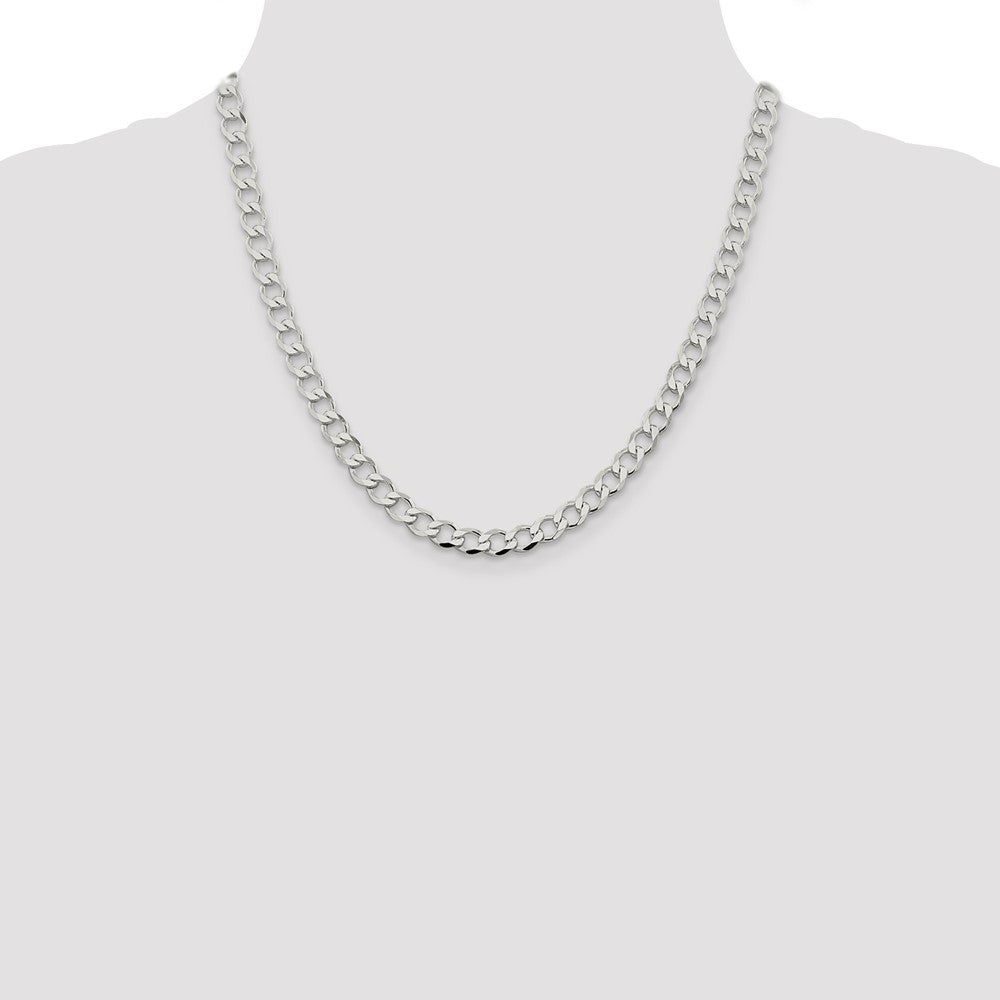 Sterling Silver 6.7mm Semi-solid Flat Curb Chain 20 Inches
