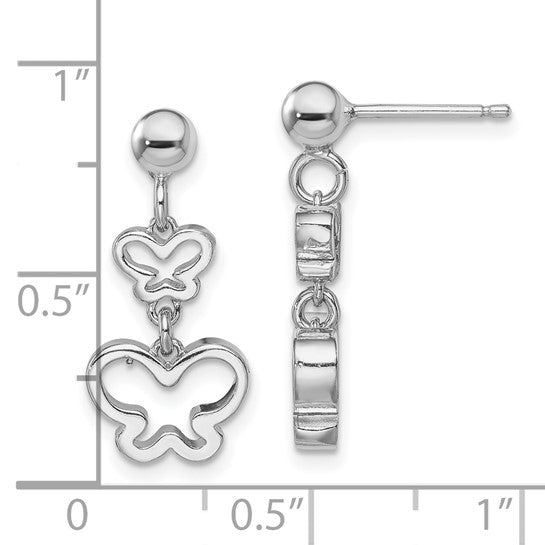 Sterling Silver Rhodium-plated Butterfly Dangle Earrings
