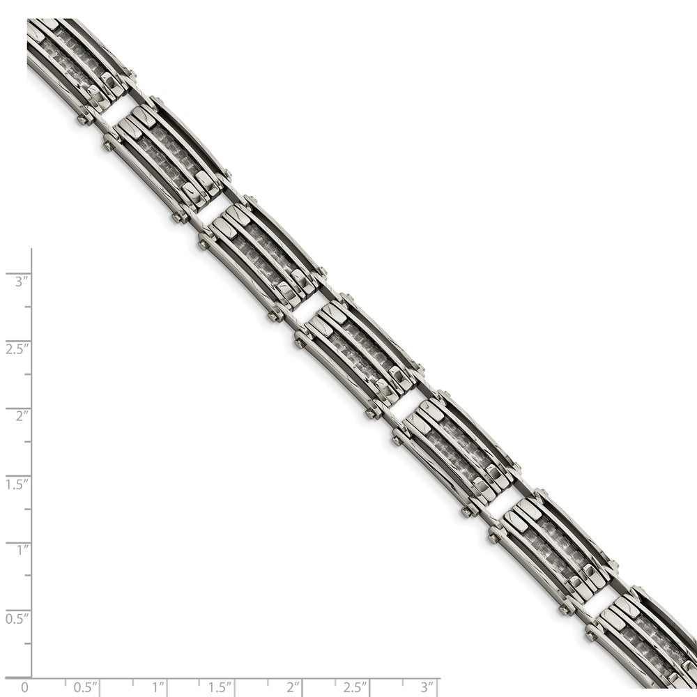 Stainless Steel Polished with Carbon Fiber Inlay 8.25in Bracelet 8.25 inches