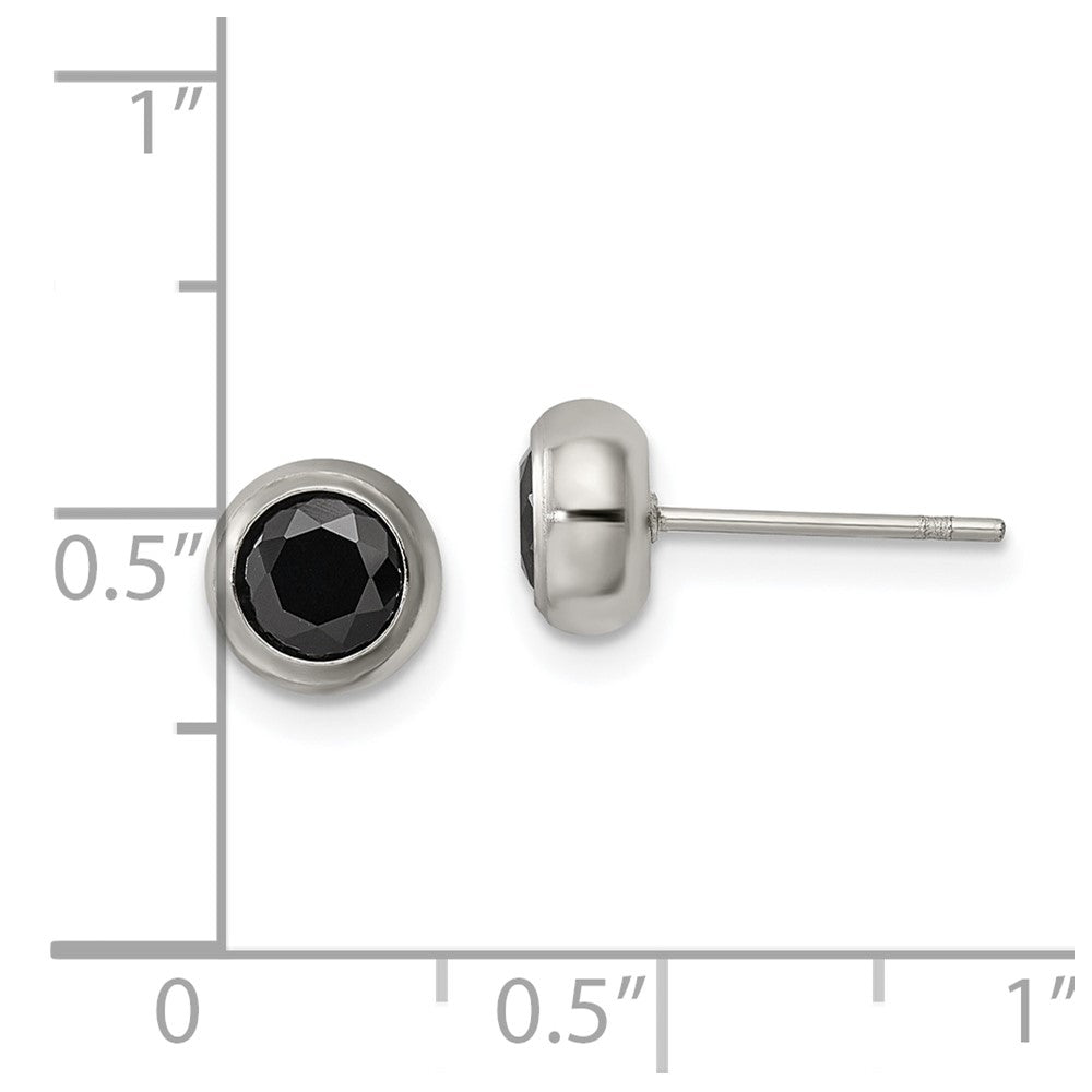 Stainless Steel Polished 5mm Bezel Black CZ Stud Post Earrings