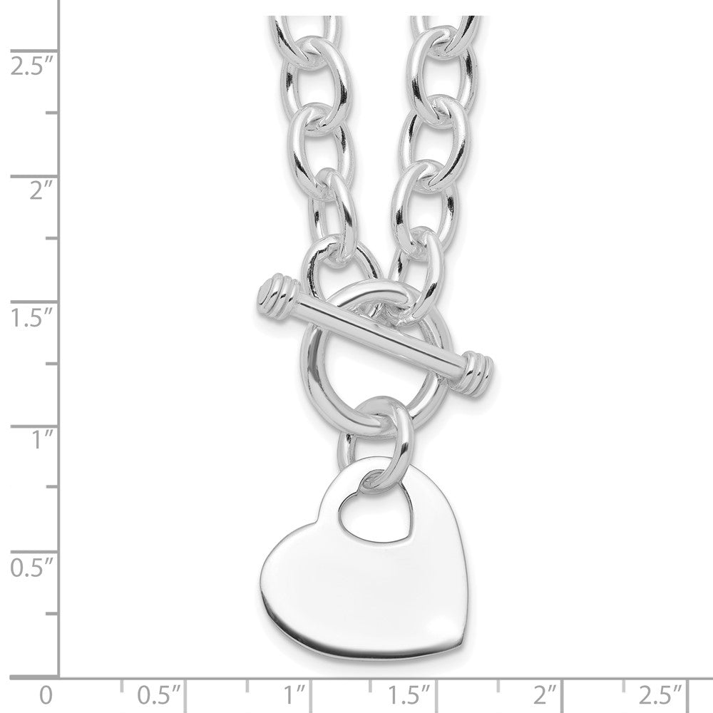 Sterling Silver RH-plated Heart Disc on Toggle Necklace