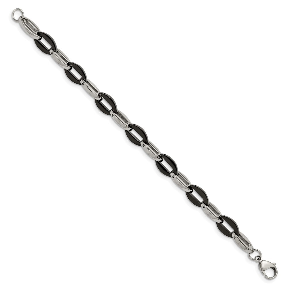 Stainless Steel Polished Black IP plated Oval Link 7.5in Bracelet 7.25 inches