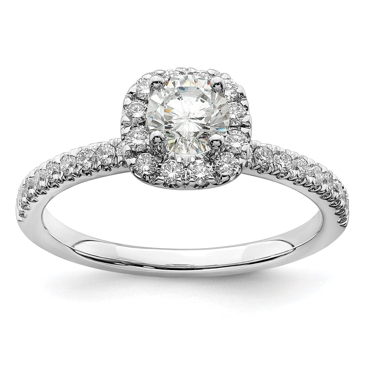 14k White Gold 3/4 carat Lab Grown Diamond VS/SI+ G+ Complete Round Halo Engagement Ring