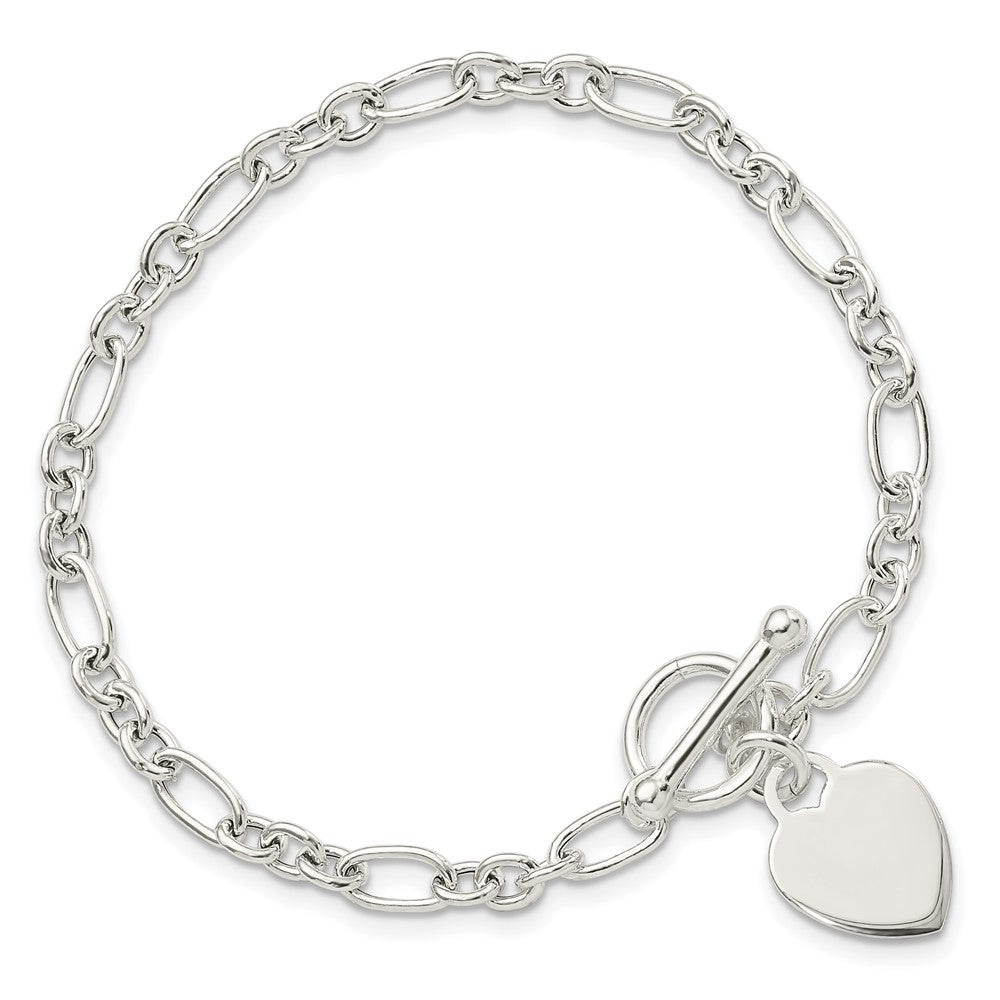 Sterling Silver Polished Heart Charm Fancy Link Bracelet 7.5 inches