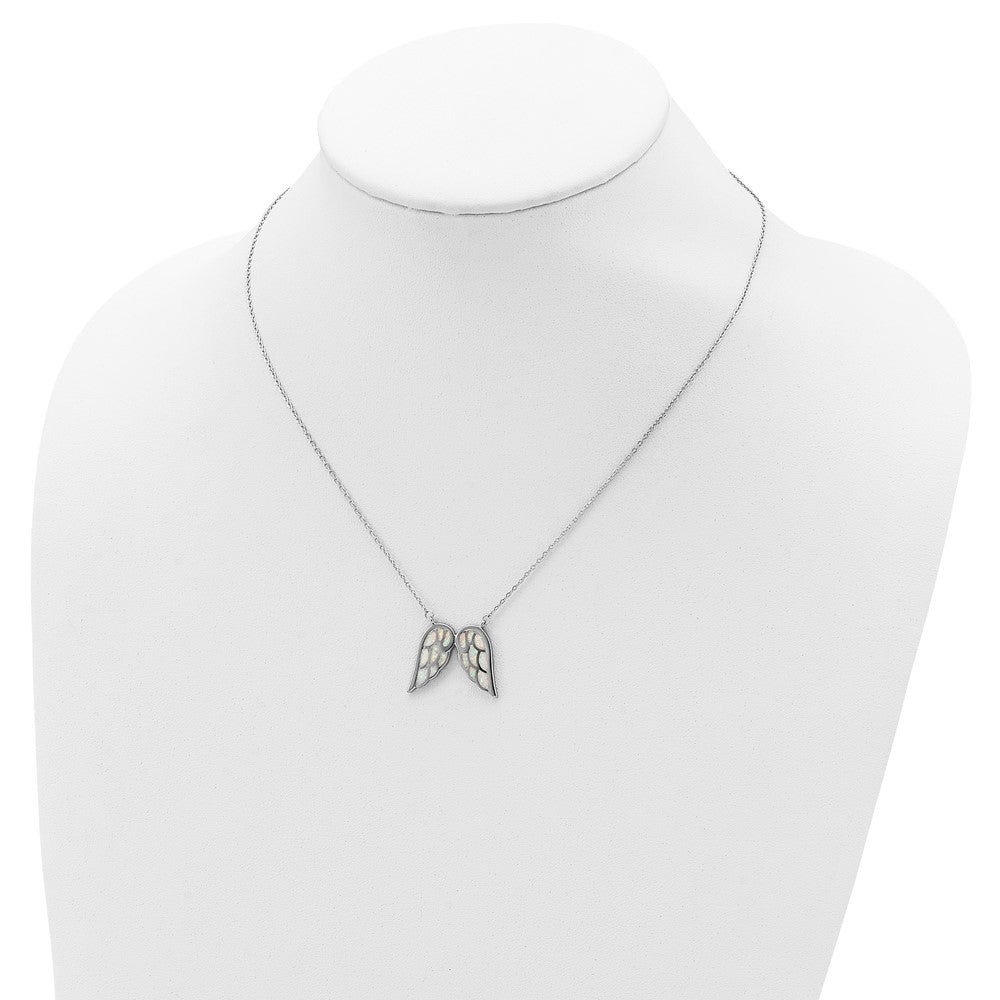 Sterling Silver Rhod-plated Created Opal Wings w/1.5in ext Necklace 16.5 Inches