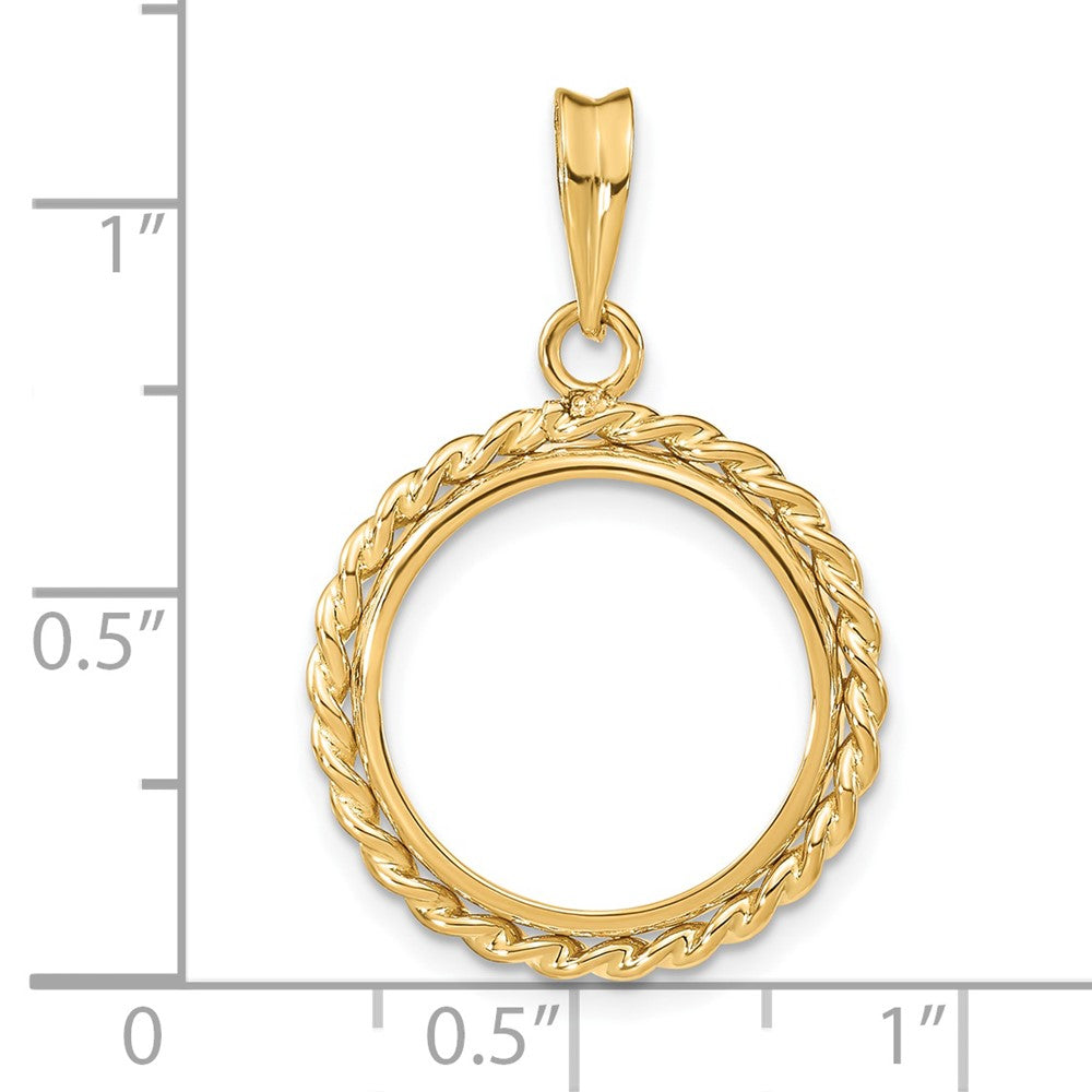 Wideband Distinguished Coin Jewelry 14k Polished with Twisted Wire 16.0mm Prong Coin Bezel Pendant