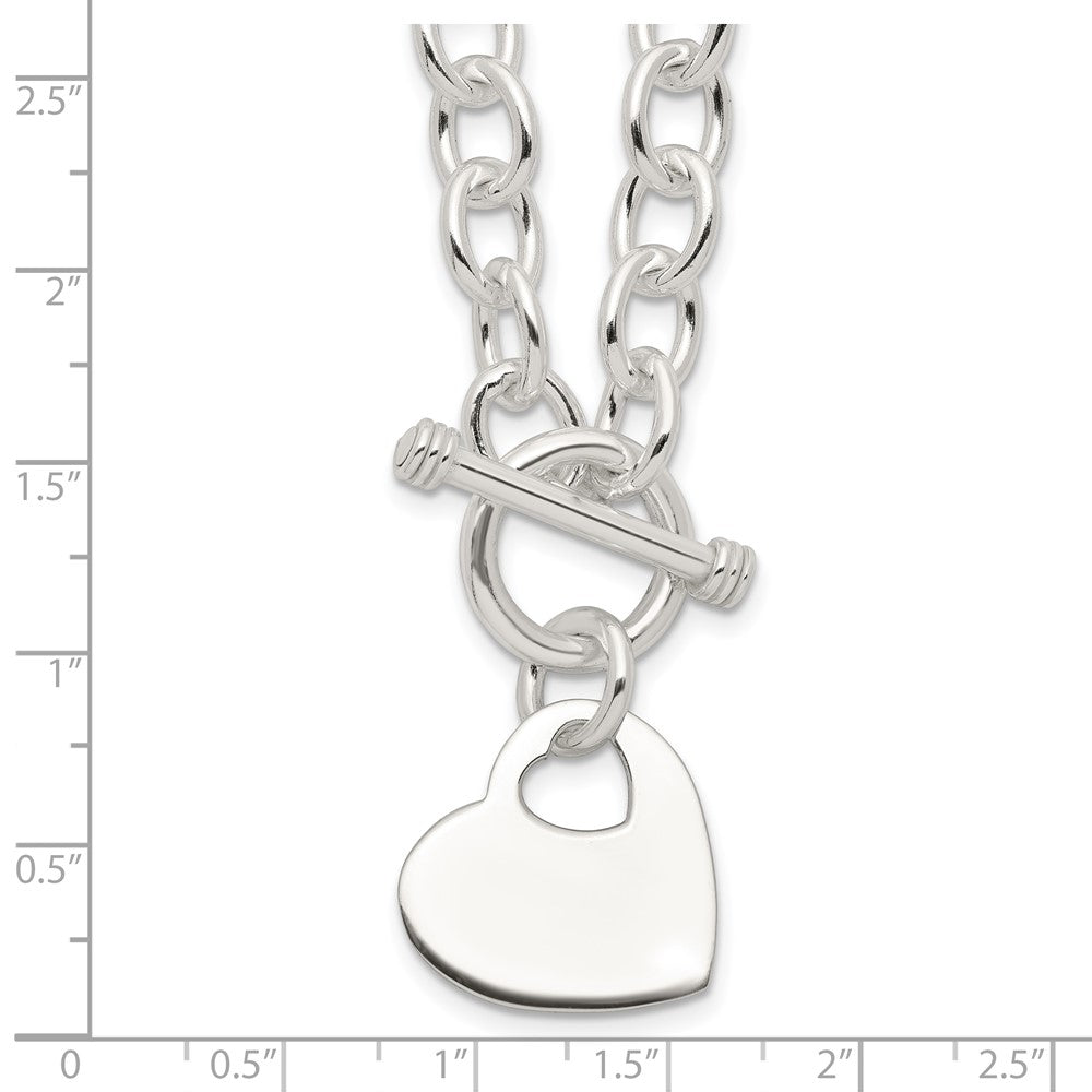 Sterling Silver Engraveable Heart Disc on Fancy Link Toggle Necklace 18 Inches