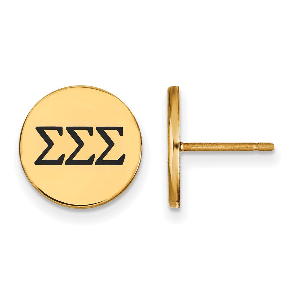Sterling Silver Gold-plated LogoArt Sigma Sigma Sigma Sorority Greek Letters Black Enamel Post Earrings