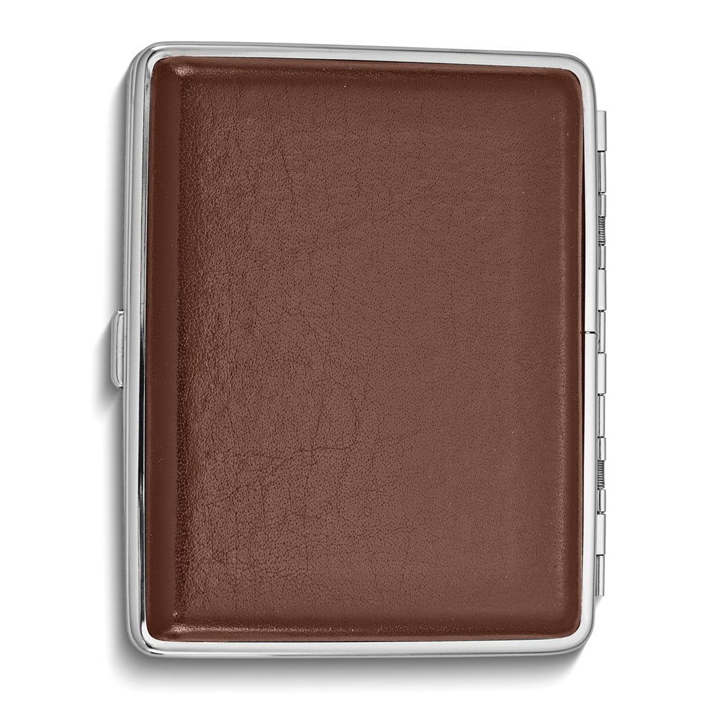 Brown Leather Covered (Holds 20-100mm) Silver-tone Cigarette / Card Case QGM4994