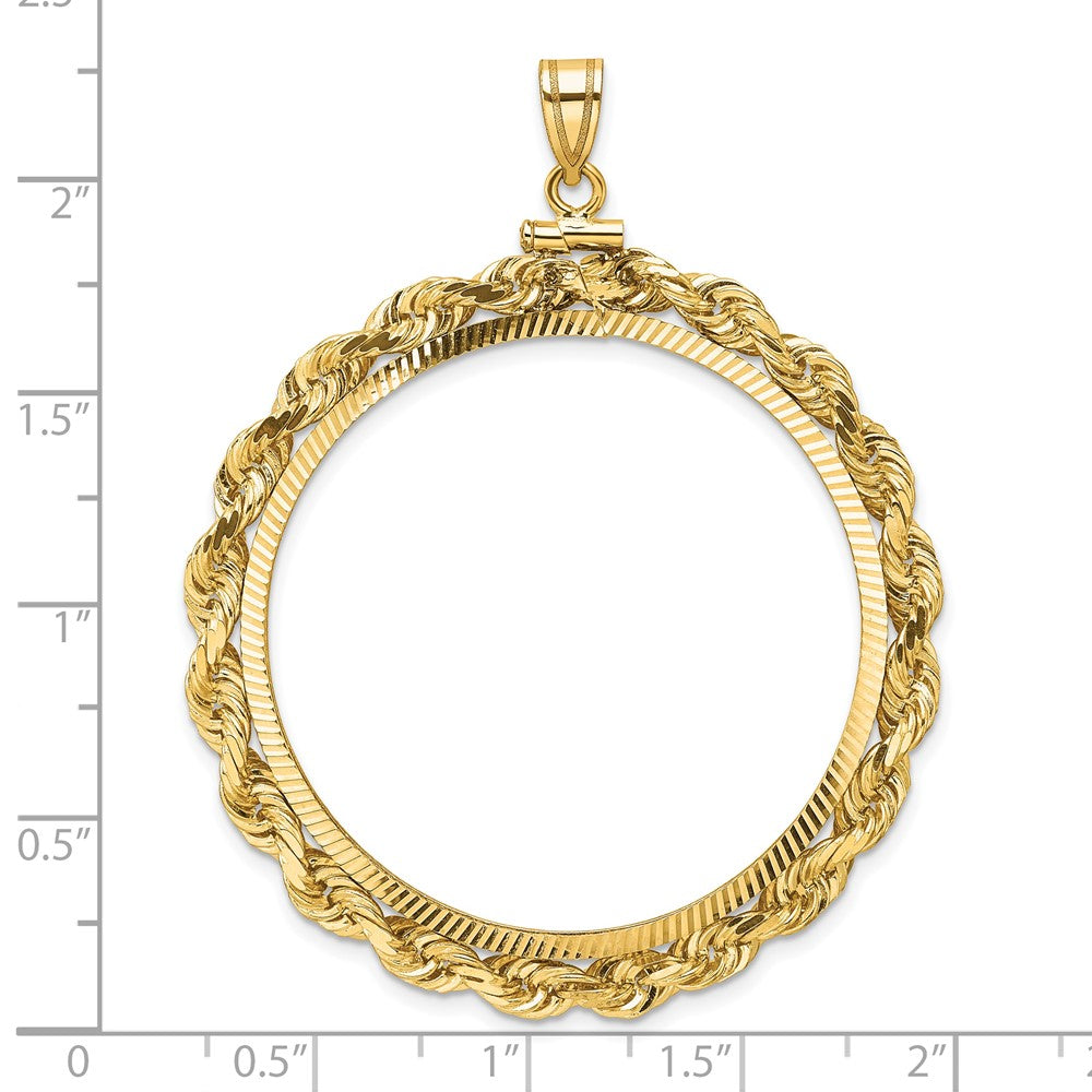 Wideband Distinguished Coin Jewelry 14k Polished Rope and Diamond-cut 37.0mm x 2.85mm Screw Top Coin Bezel Pendant