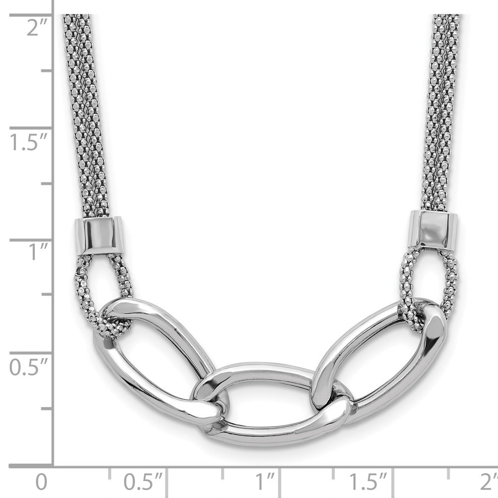 Sterling Silver Rh-plat Polished Multi-Strand w/2in ext. Necklace