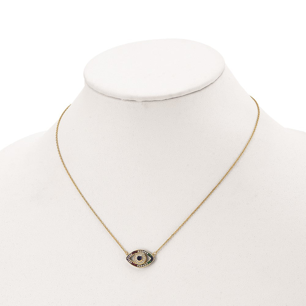 Prizma Sterling Silver Gold-tone 14K Flash Gold-plated 16 inch Colorful CZ Evil Eye Necklace with 2 inch Extender 16 Inches