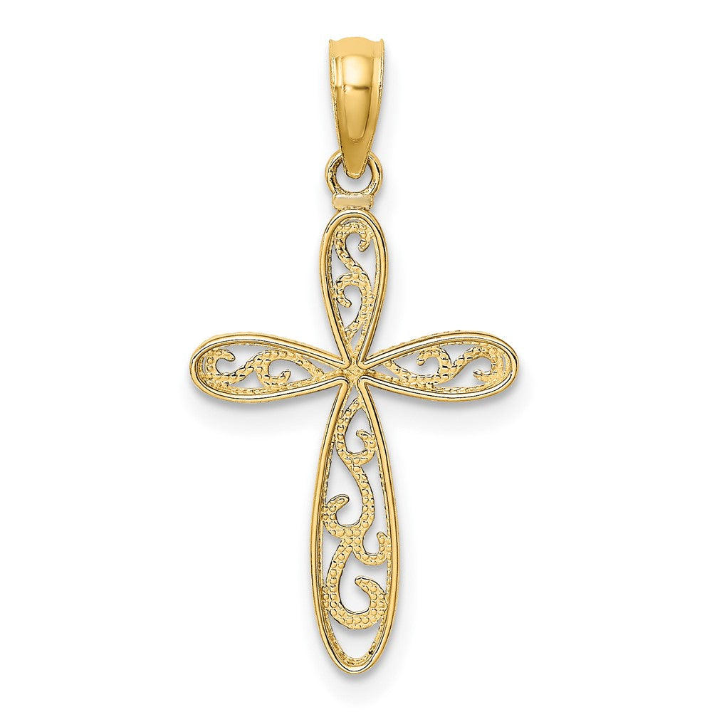 10K w/ Rhodium Filigree and Milgrain Cross Charm