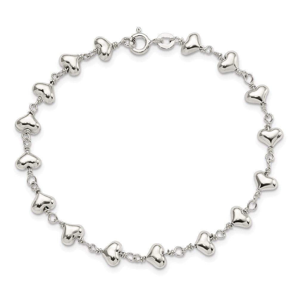 Sterling Silver Polished Heart Link Bracelet 7.25 inches