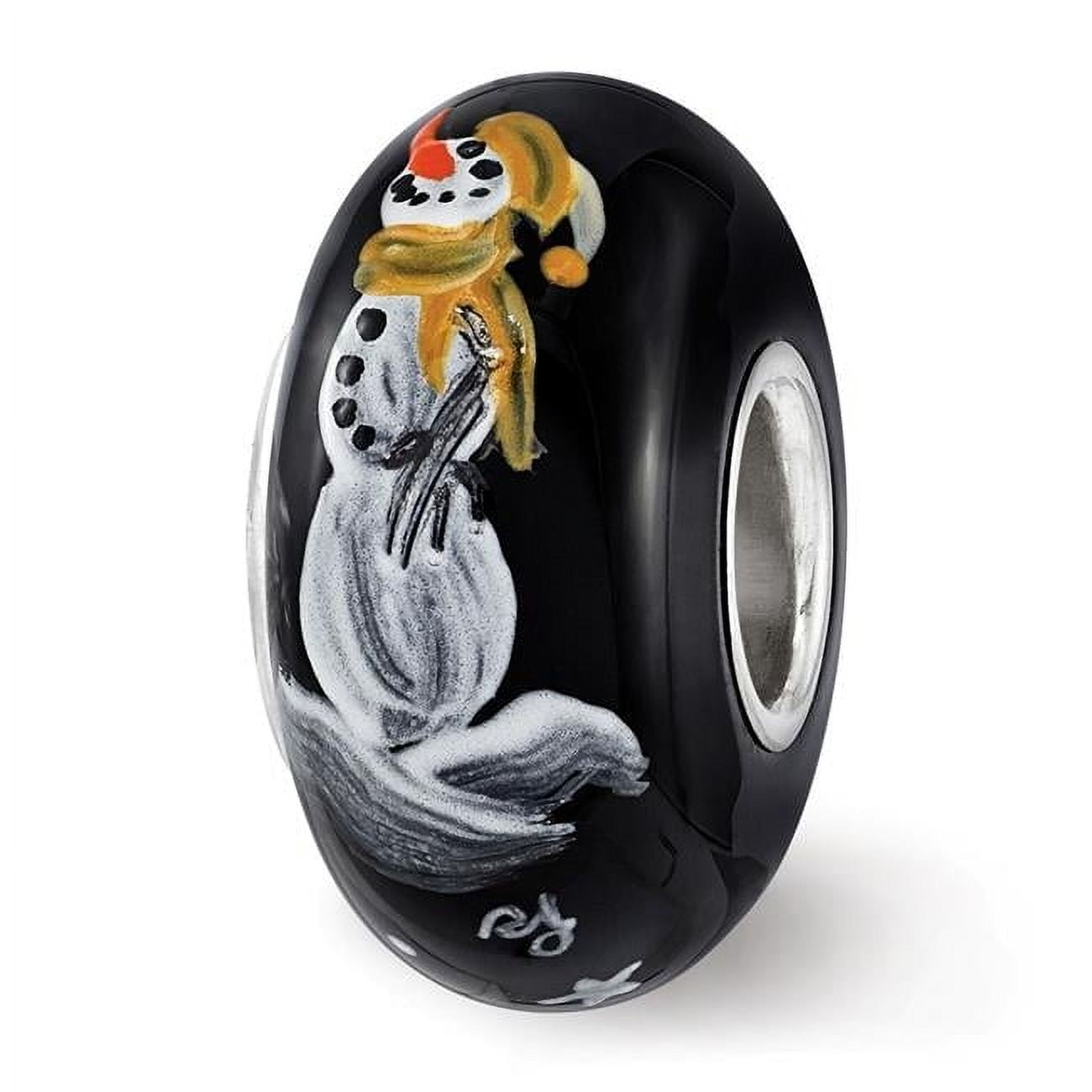Reflection Beads QRS3695 Sterling Silver Reflections Black Snowman Frosty Nights Fenton Glass Bead