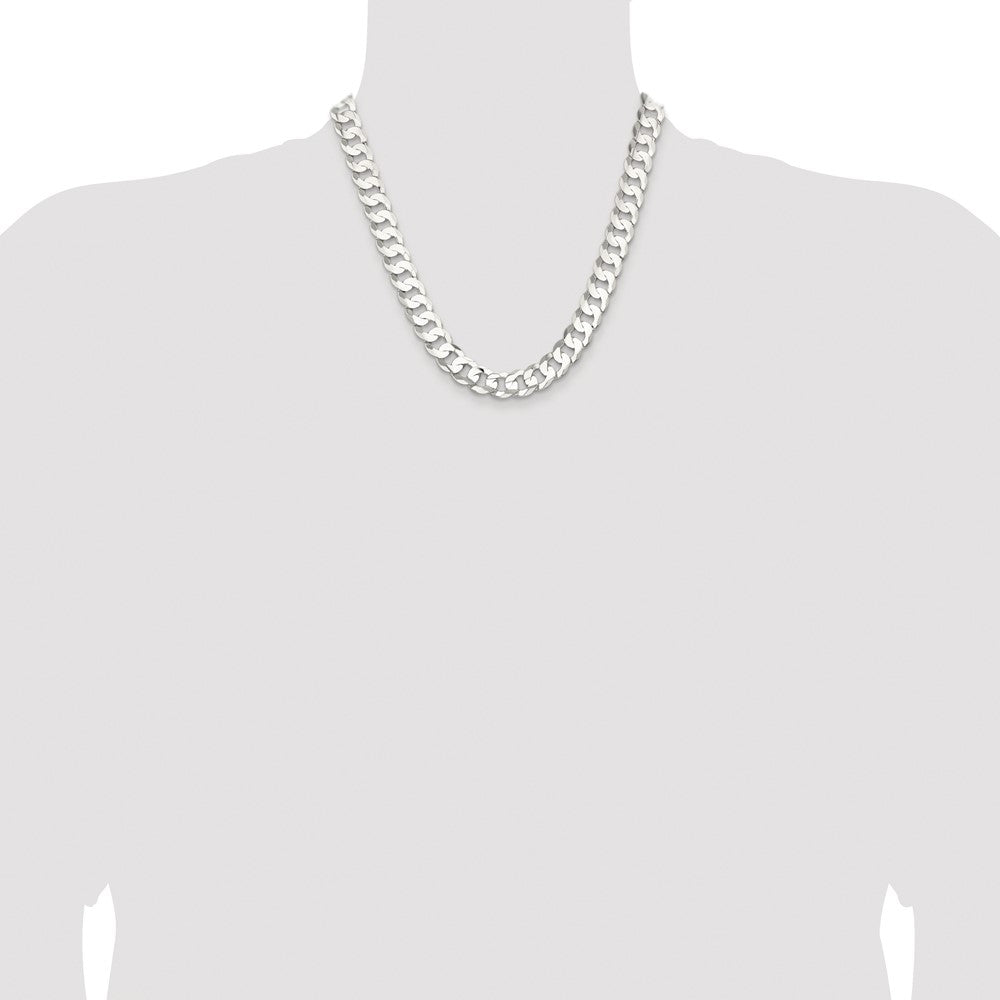 Sterling Silver Rhodium-plated 11.9mm Concave Beveled Curb Chain