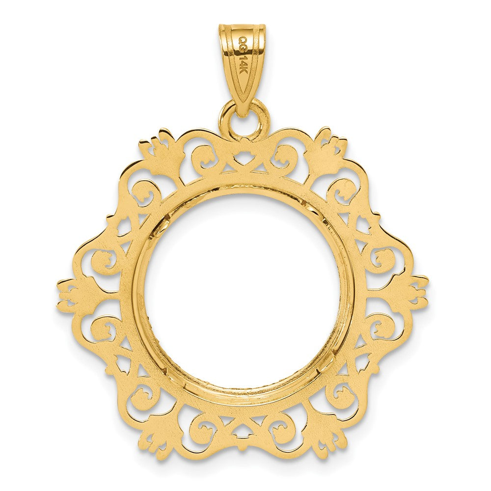 14k Diamond Cut Victorian with 16.5mm Prong Coin Bezel Pendant